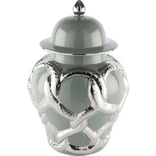 Mikasa Moor Silver Kabartmalı Gri Küp Kapaklı Vazo 25X25X40CM