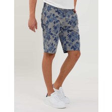 Dufy Açık Gri Erkek Slim Fit Çiçek Desenli Short - 107695