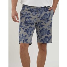 Dufy Açık Gri Erkek Slim Fit Çiçek Desenli Short - 107695