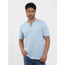 Dufy Buz Mavisi Erkek Slim Fit Düz Düğmeli O Yaka Kazak - 104636