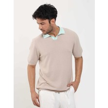 Dufy Bej Erkek Slim Fit Düz Polo Yaka Triko