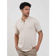 Dufy Bej Erkek Slim Fit Düz Düğmeli O Yaka Triko