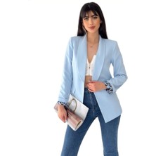 Nilo Design Kadın Düğmesiz Cepli Astarlı Katlanılabilir Kol Blazer Ceket