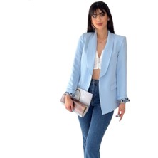 Nilo Design Kadın Düğmesiz Cepli Astarlı Katlanılabilir Kol Blazer Ceket