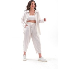 Vapur Tekstil Krinkıl Kumaş Keten Ikili Takım - Ekru