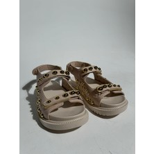 Eataly Shoes Tezza Bej Gold Büyük Küçük Troklu Çırtlı Sandalet
