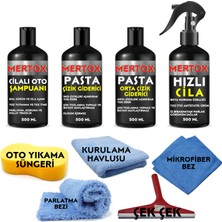 Mertox Oto Araç Araba Pasta Cila Temizlik Seti 4X500ML-İNCE Çizik+Orta Çizik+Hızlı Cila+Şampuan