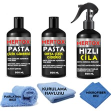 Mertox Oto Araç Araba Pasta Cila Seti 3X500ML -Ince Çizik + Orta Çizik Giderici Pasta + Hızlı Cila