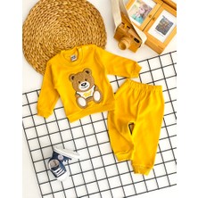 Derin Bebe Neşeli Bebekler Kabartma Toy Nakışlı Ayıcık Desen Penye Takım Sarı