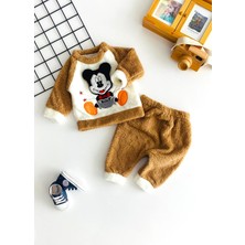 Derin Bebe Neşeli Bebekler Mickey Kabartma Desen Welsoft Takım Kahve