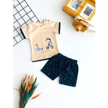 Derin Bebe Neşeli Bebekler Bisiklet Yaka Baskılı Yazlık Takım Bej