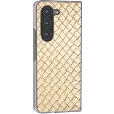 Seashell Digital Samsung Galaxy Z Fold6 5g Kılıf Dokuma Doku Buzlu Çerçeve Pu Deri Telefon Kapağı-Altın (Yurt Dışından)