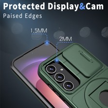 Seashell Digital Samsung Galaxy A13 4g/5g Kickstand Kılıf Slayt Lens Kapağı Tpu+Pc Anti-Drop Telefon Kapağı-Siyahımsı Yeşil (Yurt Dışından)