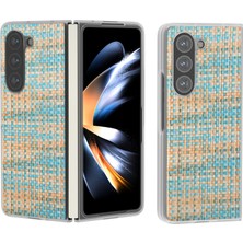 Seashell Digital Samsung Galaxy Z Fold6 5g Kılıf Renkli Ekose Dokulu Deri Telefon Kılıfı-Mavi (Yurt Dışından)