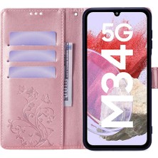 Seashell Digital Samsung Galaxy M34 5g Kılıf Için Pu Deri Kart Yuvaları Tutucu Cep Çiçek Telefon Kapağı-Gül Altın (Yurt Dışından)