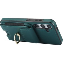 Seashell Digital Samsung Galaxy S24 Kılıf Deri Kaplamalı Tpu Kickstand Kartlık Telefon Kapağı-Yeşil (Yurt Dışından)