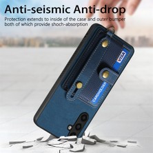 Seashell Digital Samsung Galaxy A35 5g Kılıf Bileklik Kart Yuvaları Deri Kaplama Pc+Tpu Kapak-Mavi (Yurt Dışından)