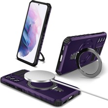 Seashell Digital Samsung Galaxy S21+5G Için Darbeye Dayanıklı Kılıf Kickstand Pc+Tpu Telefon Kılıfı Magsafe-Mor ile Uyumlu (Yurt Dışından)