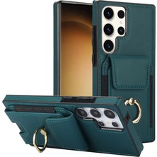 Seashell Digital Samsung Galaxy S23 Ultra Kılıf Deri+Tpu Kickstand Kartlık Telefon Kapağı-Yeşil (Yurt Dışından)
