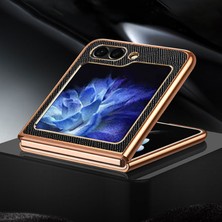 Seashell Digital Samsung Galaxy Z Flip5 5g Telefon Kılıfı Çapraz Dokulu Pu Deri+Tpu Kapak-Siyah (Yurt Dışından)