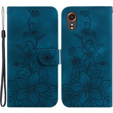 Seashell Digital Samsung Galaxy Xcover7 Kılıf Cüzdan Fonksiyonlu Çiçek Deri Telefon Kılıfı-Koyu Mavi (Yurt Dışından)