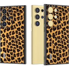 Seashell Digital Samsung Galaxy S24 Ultra Kılıf Deri Kaplamalı Pc+Tpu Leopar Desenli Arka Telefon Kapağı- Altın (Yurt Dışından)