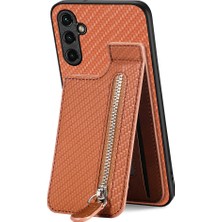 Seashell Digital Samsung Galaxy A15 4G/A15 5g Kılıf Dikey Kickstand Karbon Fiber Darbeye Dayanıklı Telefon Kapağı-Kahverengi (Yurt Dışından)