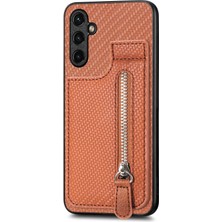 Seashell Digital Samsung Galaxy A15 4G/A15 5g Kılıf Dikey Kickstand Karbon Fiber Darbeye Dayanıklı Telefon Kapağı-Kahverengi (Yurt Dışından)