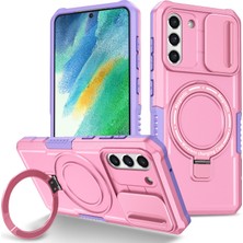 Seashell Digital Samsung Galaxy S21 Fe 5g Kılıf Pc+Tpu Manyetik Telefon Kabuğu, Slaytlı Kamera Kapağı-Mor/pembe (Yurt Dışından)