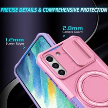 Seashell Digital Samsung Galaxy S21 Fe 5g Kılıf Pc+Tpu Manyetik Telefon Kabuğu, Slaytlı Kamera Kapağı-Mor/pembe (Yurt Dışından)