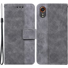 Seashell Digital Samsung Galaxy Xcover7 Kılıf Cüzdan Standlı Deri Geometri Telefon Kapağı-Gri (Yurt Dışından)