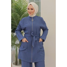 Armine Trend Beli Kuşaklı Pantolonlu Yeni Sezon Takım Indigo - 24YT696