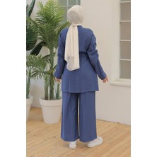 Armine Trend Beli Kuşaklı Pantolonlu Yeni Sezon Takım Indigo - 24YT696