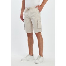 The Season Theseason Erkek Kargo Cepli Beli Lastikli Comfort Fit Pamuklu Esnek Bej Şort