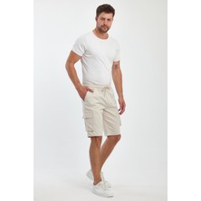 The Season Theseason Erkek Kargo Cepli Beli Lastikli Comfort Fit Pamuklu Esnek Bej Şort