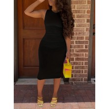 Stock Mount Kadın Bodycon Midi Boy Dalgıç Elbise