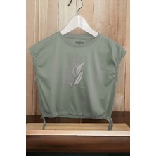 Kids Little Store Bağcıklı Yeşil Kız Çocuk T-Shirt ( 6-9 Yaş )