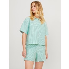 Jack & Jones Kadın Çizgili Crop Gömlek - Sıva