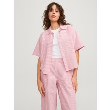 Jack & Jones Kadın Çizgili Crop Gömlek - Sıva