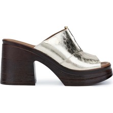 Tamer Tanca Kadın Deri Altın Topuklu Terlik 231 74 Bn Trlk Y24 Altın Dr