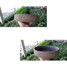 Doğa Garden 2 Adet Tokyo Dizayn Beton Aranjman ve Bonsai Saksısı Çiçek Desen Ağız Çap 20-30 cm Çap
