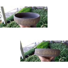 Doğa Garden 2 Adet Tokyo Dizayn Beton Aranjman ve Bonsai Saksısı Çiçek Desen Ağız Çap 20-30 cm Çap