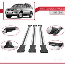 RE&AR Tuning Toyota Land Cruiser Prado (J120) 2002-2006 Arası ile Uyumlu Fly Model Ara Atkı Tavan Barı Gri 3 Adet