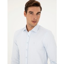 Pierre Cardin Erkek Açık Mavi Slim Fit Armürlü Uzun Kollu Gömlek 50289417-VR003