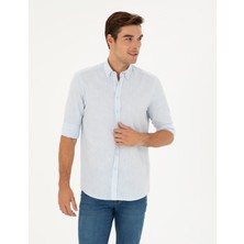 Pierre Cardin Erkek Açık Mavi Keten Karışımlı Regular Fit Uzun Kollu Gömlek 50284168-VR095