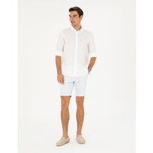 Pierre Cardin Erkek Mavi Slim Fit Dokuma Şort 50284277-VR036