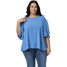 Disentis Modest Büyük Beden Geniş Kısa Kollu Indigo Bluz