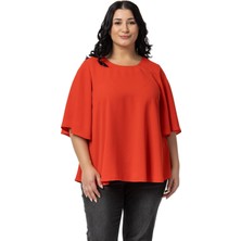 Disentis Modest Büyük Beden Geniş Kısa Kollu Kırmızı Bluz