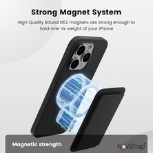 NovStrap iPhone 16 15 14 13 12 Magsafe ile Uyumlu Manyetik Suni Deri Kartlık Cüzdan Güçlü 6 Mıknatıs