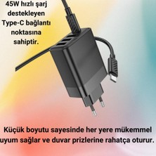 Coofbe Super Şarj 45W 3xusb 1xpd Şarj Başlığı ve Type-C Şarj Kablo Seti Iphone Şarj Akım Korumalı